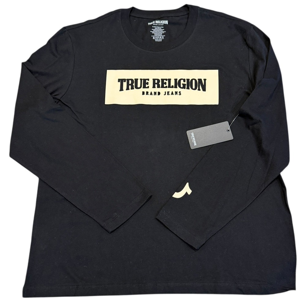 True Religion Long Sleeve T-Shirt Mens XL Black NWT Embossed Box Logo 201332